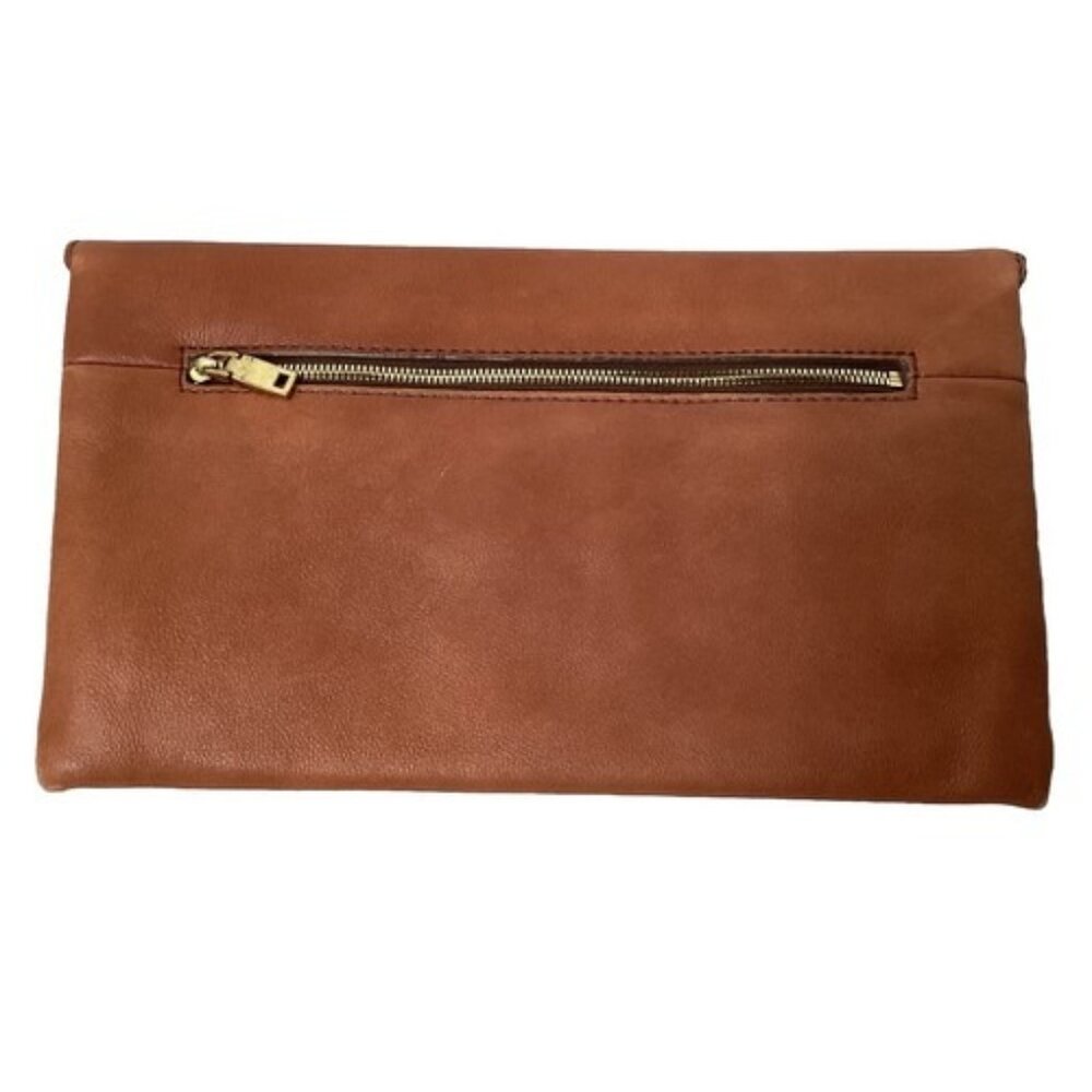 J Crew Clutch Purse Bag Leather Tan 2 Pocket Zipper - Picture 3 of 7